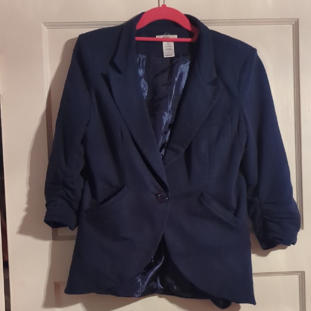 Esley Midnight Blue Blazer - 3/4 Ruched Sleeves